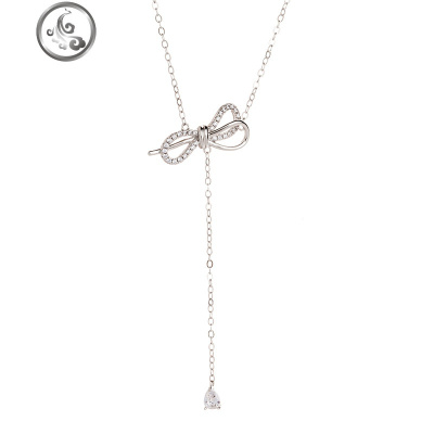 蝴蝶结项链女纯银锁骨项链女潮锁骨链网红银饰项链女ins简约气质 JiMi