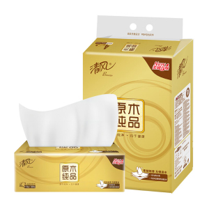 清风原生木浆3层110抽*4包一提软包抽纸提装无香无印花国产中规格亲肤柔韧家庭必备