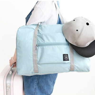 新款旅行袋折叠大容量收纳字母款便携轻薄韩版手提包拉杆短途行李袋-定制天蓝色天蓝色