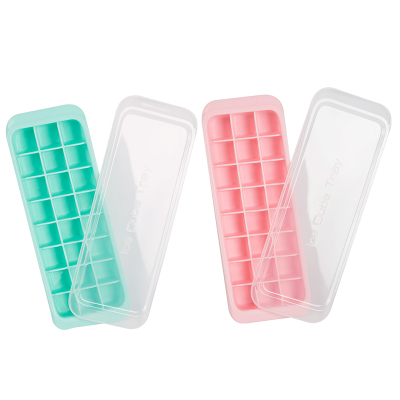 茶花硅胶冰格制冰盒带盖自制做冰球家用小型速冻器冰箱冻冰块易取模具新款绿1个硅胶带盖-