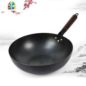 精铁锅章丘工艺手工老式炒锅无涂层锅家用炒菜锅电磁炉燃气适用 FENGHOU 32cm平底手打锅(免开锅)单锅