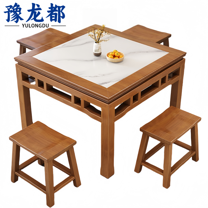 豫龙都 实木方桌 一桌四凳 套