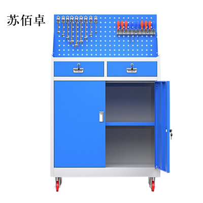 苏佰卓工具柜加厚铁皮储物柜工厂车间用带抽屉汽修多功能收纳柜灰蓝色二斗小柜含轮子