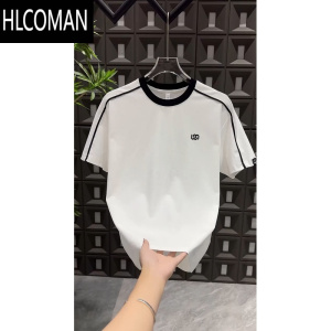 HLCOMAN夏季新款潮流时尚运动T恤男士简约圆领半袖刺绣休闲高端短袖上衣