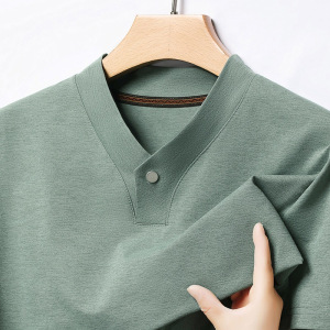 男士V领短袖T恤薄款纯色休闲百搭潮流立领半袖体恤男上衣厂家直供