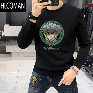 HLCOMAN男士卫衣2024新款春加绒长袖T恤圆领欧美潮牌流烫钻欧洲站
