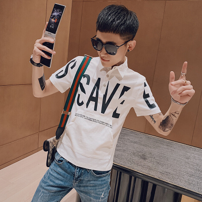 梵克公牛ins网红短袖翻领T恤男韩版修身上衣服2021新款夏季牌流POLO衫白色M