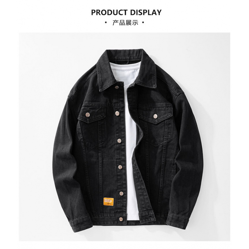 |秋季牛仔外套男高级感刺绣经典百搭黑色显瘦大码牛仔夹克