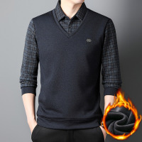 加厚长袖t恤男假两件鸡心领商务休闲加绒polo衫秋冬季保暖打底衫_13