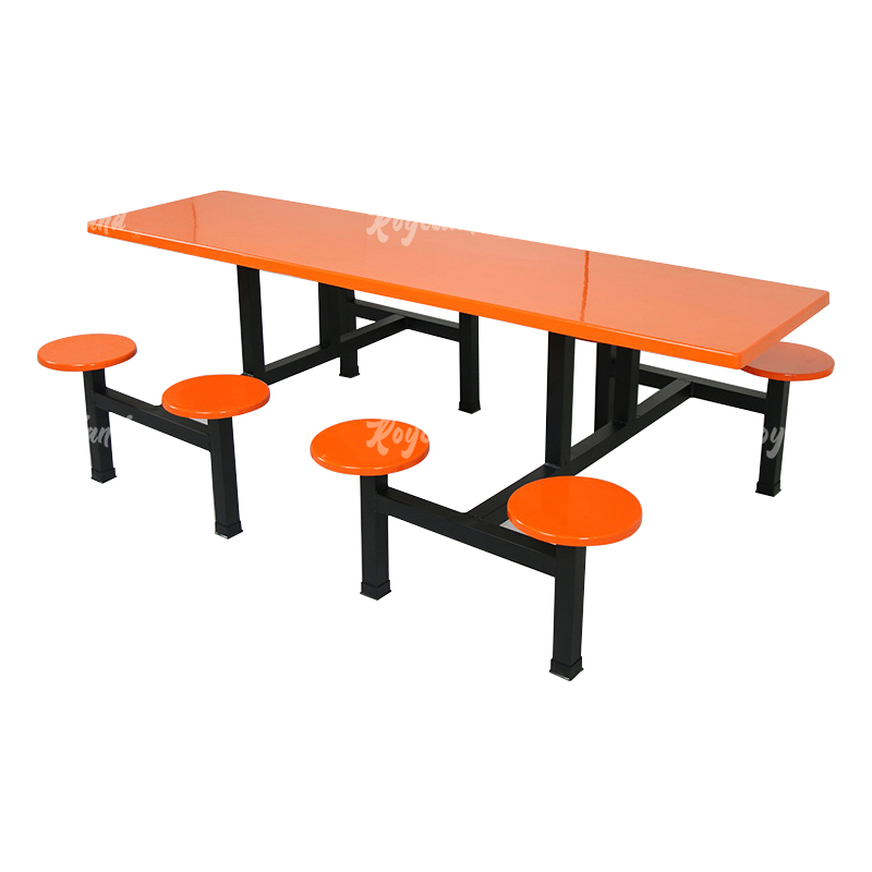 洛诗莲 LSL4040860玻璃钢连体餐桌椅组合8人位钢架圆凳款