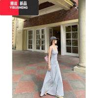 YIBUSHENG薄荷曼波纯欲气质吊带连衣裙女季性感收腰又甜又辣裙子A字长裙