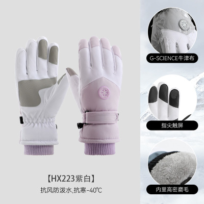 匹牧 HX223紫白色-女款 保暖手套 抗风防水触屏牛津布抗风 2双 单位:双