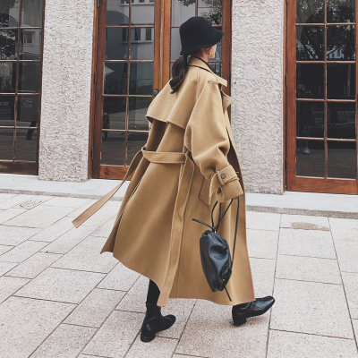 七斓2020新年红港味毛呢外套复古冬装韩版长款收腰显瘦气质bf呢大衣女毛呢外套