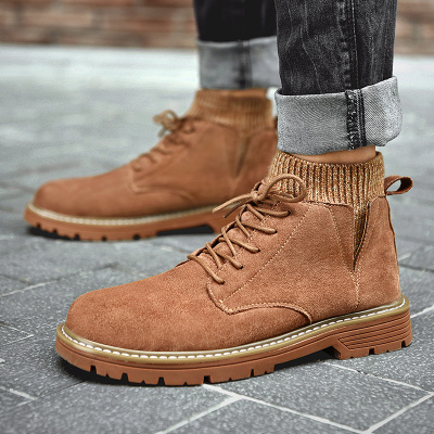 帆汀(Ajafighting)复古马丁靴男时尚百搭高帮袜子靴韩版潮流男士靴子秋冬男靴加绒工装鞋情侣短靴黑色ins潮鞋