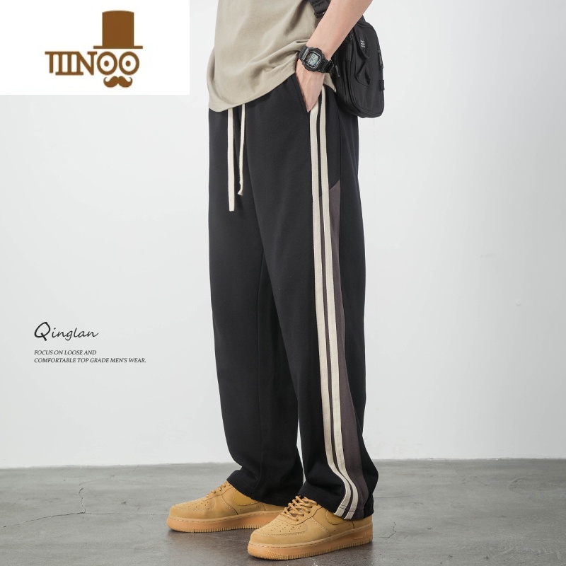 YANXU直筒宽松侧边条纹卫裤男新款美式潮牌高街运动休闲长裤子
