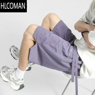 HLCOMAN紫色多巴胺刺绣伞兵短裤男夏季户外速干梭织运动沙滩裤五分裤