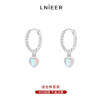 999纯银爱心月光石耳扣女简约小众耳环2025新款洗睡免摘耳饰送女朋友老婆情人节七夕生日礼物