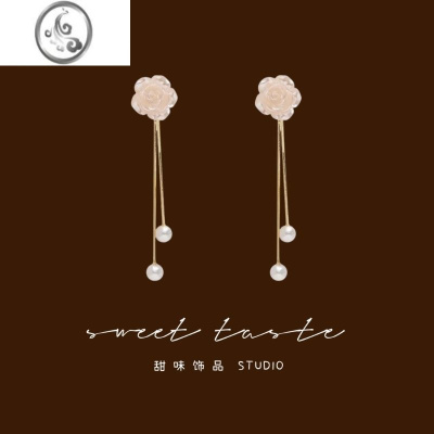 JiMi「山茶玫瑰」珍珠山茶花蚊香盘耳夹女无耳洞耳饰复古轻奢高级耳环