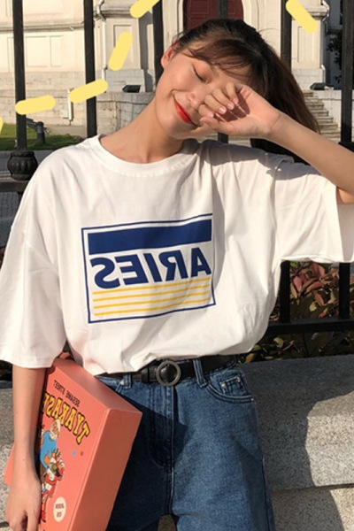 字母印花短袖T恤女夏装韩国新款宽松打底衫女装上衣