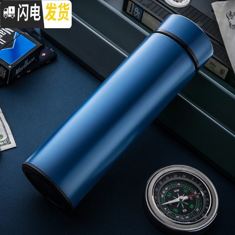 三维工匠智能保温杯女士ins可爱创意小巧男学生水杯简约便携泡茶杯子定制 精品茶漏深蓝(非智能)