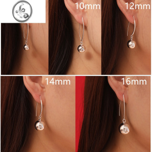 JiMi银银耳环女长款韩版999足银大圆球耳环光球耳饰气质个性百搭夸张