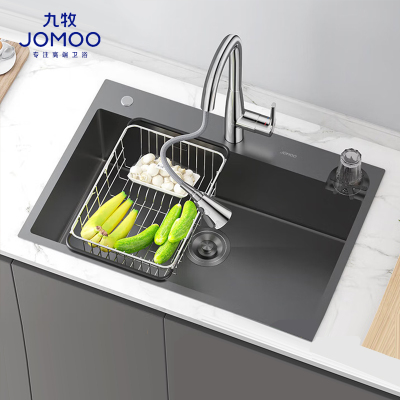 九牧(JOMOO)不锈钢手工枪灰水槽厨房洗菜盆大单槽06300-AZ-1