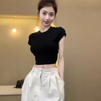 设计感纯欲风露背镂空抽绳上衣女夏季新款辣妹修身短款短袖T恤潮