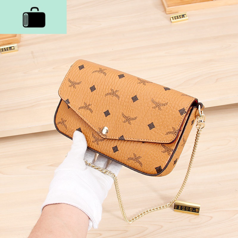 三件套信封包女2020新款夏天时尚宽肩带链条单肩斜跨小包包NEW LAKE 米黄女斜挎包