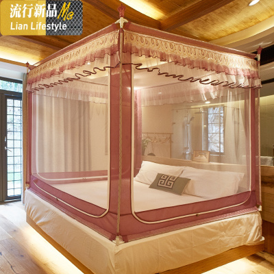 坐床蚊帐方顶三开1.5米1.8m床双人家用加密加厚支架防摔新款 三维工匠