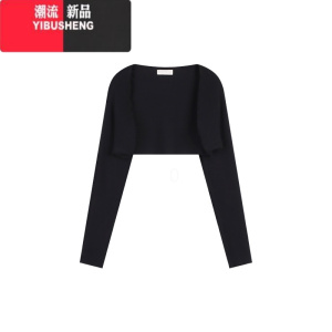 YIBUSHENG气质套装黑色碎花短裙连衣裙女季小个子防晒针织开衫上衣两件套