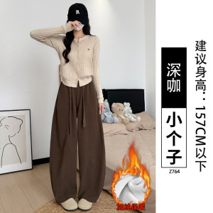 棕色灯芯绒裤子女新款秋冬加绒针织雪尼尔休闲宽松阔腿裤