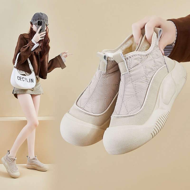 加绒高帮棉鞋女冬季新款学生ins韩版保暖厚底增高休闲鞋