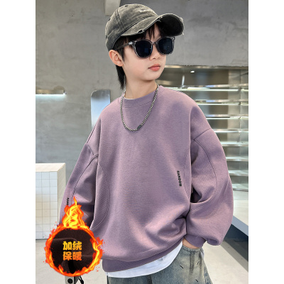 儿童装男童冬装加绒卫衣一体绒秋冬款新款中大童冬季加厚上衣