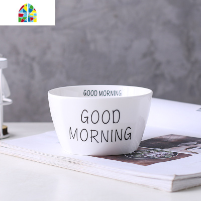 陶瓷碗日式方碗 创意吃米饭碗家用可爱字母天气汤碗沙拉碗甜品碗 FENGHOU Hello橘子(4.5英寸方碗)