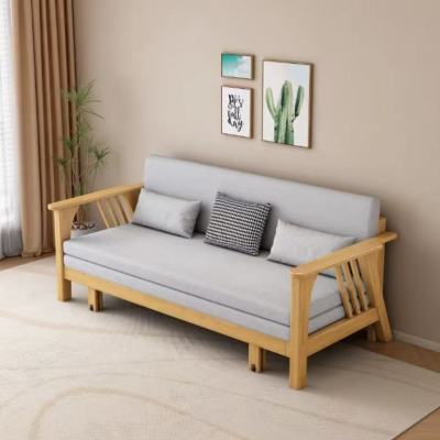 杭舍沐光BH01#三节拉床 全实木北欧原木风沙发现代简约客厅小户型可拆洗布艺多功能沙发床