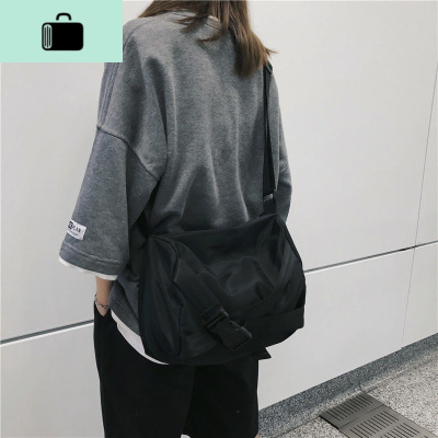 日韩原宿风ins百搭潮流男单肩包小众大容量斜跨包女学生潮牌包包NEW LAKE 黑色女士单肩包