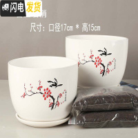 三维工匠陶瓷花盆大号多肉芦荟吊兰带托盘绿萝创意个性口径17cm高 (梅花2个大号+2斤营养土) 大花盆容器