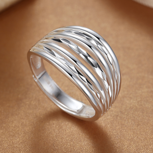 足银戒指女纯银不规则宽版小众设计时尚车花指环活口情侣戒指男女送女朋友老婆情人节七夕生日礼物 均色