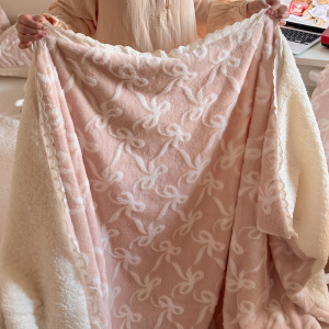 新款ins法式浪漫花边兔毛绒毛毯毯子牛奶绒盖毯四季办公室午睡毯