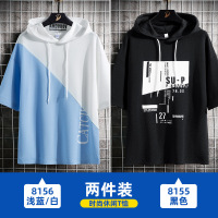 男装夏季新款短袖T恤韩版休闲连帽卫衣潮牌宽松半袖T恤衫男士