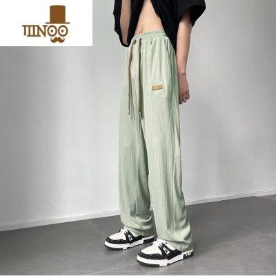 YANXU直筒冰丝凉裤子男夏季宽松垂感阔腿裤小众设计感潮牌运动休闲长裤