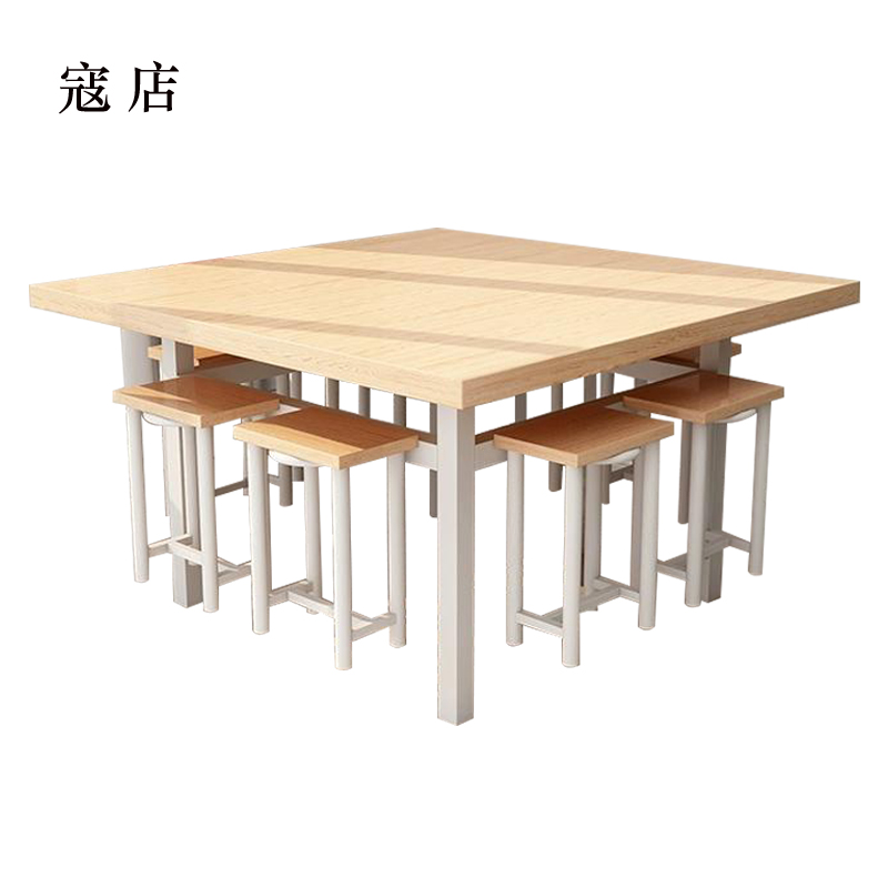 寇店餐桌学校食堂小吃店快餐桌椅饭堂橡木色方桌1200*1200*750[含椅]