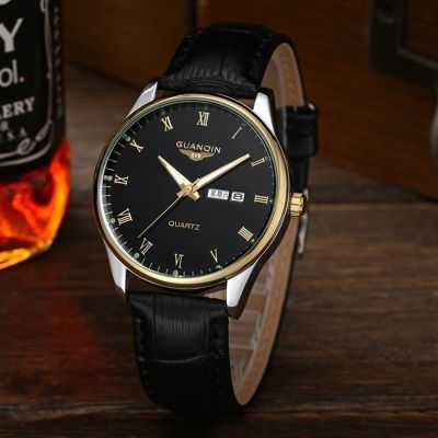 铭侣石英表男女男士手表石英表防水皮带男表双日历夜光商务手表