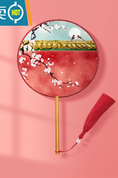 XIANCAI团扇古风扇子儿童夏双面刺绣舞蹈扇女生古装汉服旗袍中国风小圆扇 花鸟鸣[半透]