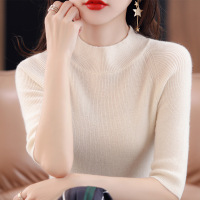 春秋半高领中袖修身内搭打底衫上衣女新款纯色套头针织衫毛衣