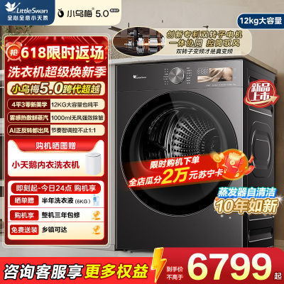 小天鹅(LittleSwan)小乌梅5.0高奢版 双转子热泵烘干机家用烘衣服 12KG大容量 变频 TH12K60