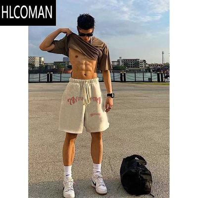 HLCOMAN美式街头宽松篮球运动短裤男款夏季潮牌字母印花抽绳休闲五分裤子