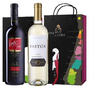 智利进口红酒 彩风红、牧羊人长相思白葡萄酒双支礼盒套装750ml*2瓶