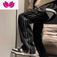 七斓拉链设计感牛仔裤男美式潮牌vibe高街裤子宽松阔腿直筒长裤