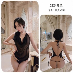 长夜漫漫情趣内衣纯欲挂脖网纱露背睡裙性感诱惑网纱透视睡衣2124
